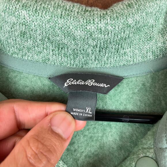 Eddie Bauer Womens Sweatshirt Green Radiator Fleece Snap Mock Neck XL - Picture 6 of 13